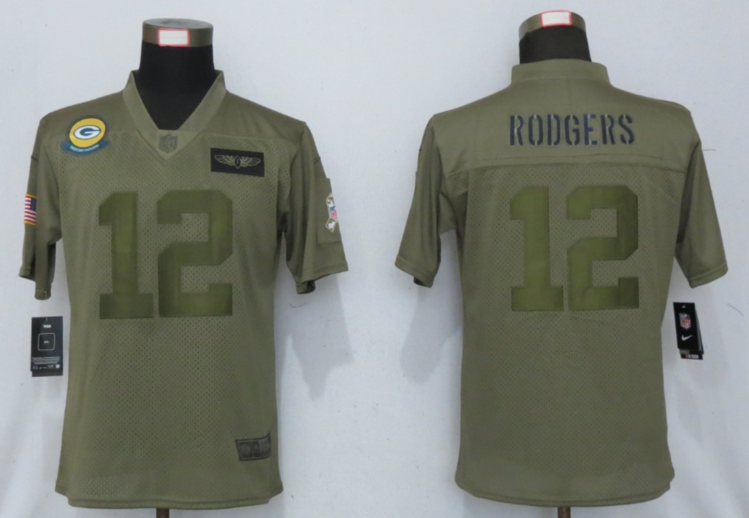 Women New Nike Green Bay Packers #12 Rodgers Nike Camo 2019 Salute to Service limited jersey